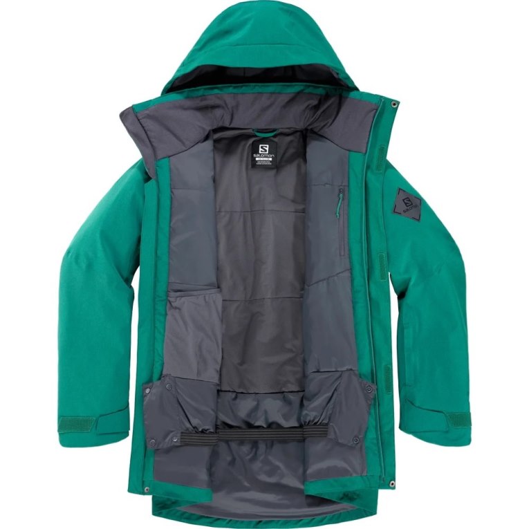 Green Salomon Stance Cargo Insulated Hooded Men's Ski Jackets | IE KM1208